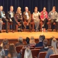 A group of teacher mentors answers questions at a GVSU Education Alumni Network event